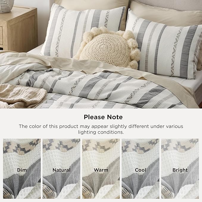 Bedsure Waffle Weave Duvet Cover Queen - 100% Cotton Boho Duvet Cover Set with 2 Pillowcases - Extra Soft Cream White Textured Comforter Cover with Zipper Closure (Queen, 90"x90")