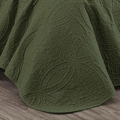Chezmoi Collection Austin 3-Piece Oversized Bedspread Coverlet Set (Queen, Cypress Green) | Oversized, Lightweight, Fade Resistant