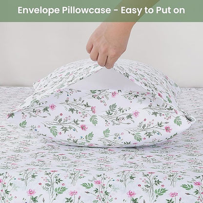 Softan Vintage Queen Bed Sheets, Cozy Microfiber Flower Printed Sheets with 15" Deep Pocket Fitted Sheet & Non-Slip Straps, Patterned Botanical Wildflower Sheets & Pillowcase Set