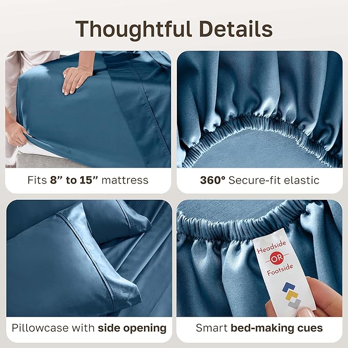 California Design Den Twin XL Sheet Sets - 400 Thread Count Sateen, 100% Cotton Sheets Set, Deep Pockets, and Durable Bedding for Dorm Rooms & Adults - Peacock Blue