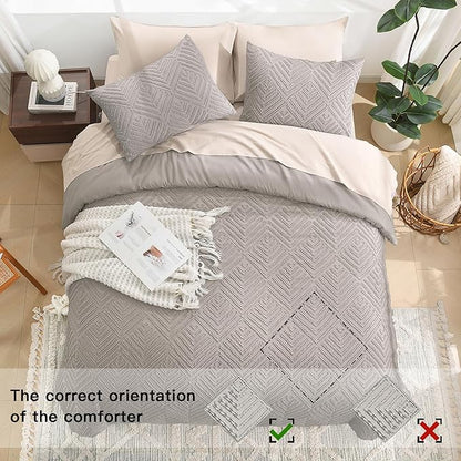 Litanika California King Comforter Set Rose Grey, 3 Pieces Tufted Boho Farmhouse Bedding Comforter Sets, Lightweight Fluffy Comforter Bed Set for All Season (104x96In Comforter and 2 Pillowcases)