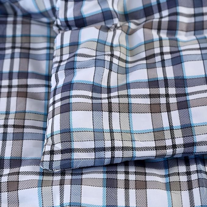 SDIII 3PCS Blue Gingham Comforter Set Twin 100% Washed Microfiber Lightweight Blue Gingham Bedding Set Twin Farmhouse Shabby Chic Checkered All Season