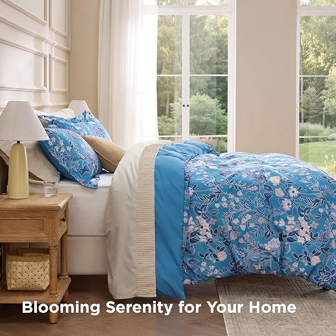 Bedsure Duvet Cover King Size - Reversible Blue Flowers Duvet Cover Set with Zipper Closure, 3 Pieces Bluejay Bedding Set with 8 Corner Ties and 2 Pillow Shams 20"x36"