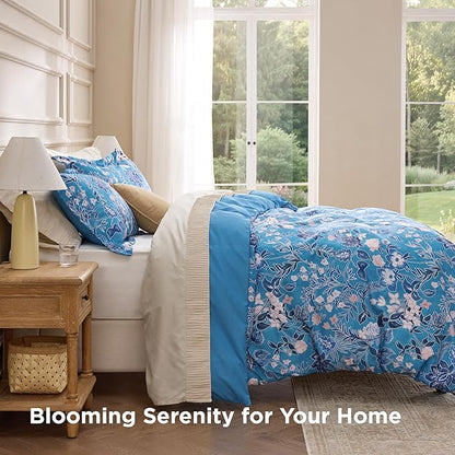 Bedsure Duvet Cover King Size - Reversible Blue Flowers Duvet Cover Set with Zipper Closure, 3 Pieces Bluejay Bedding Set with 8 Corner Ties and 2 Pillow Shams 20"x36"