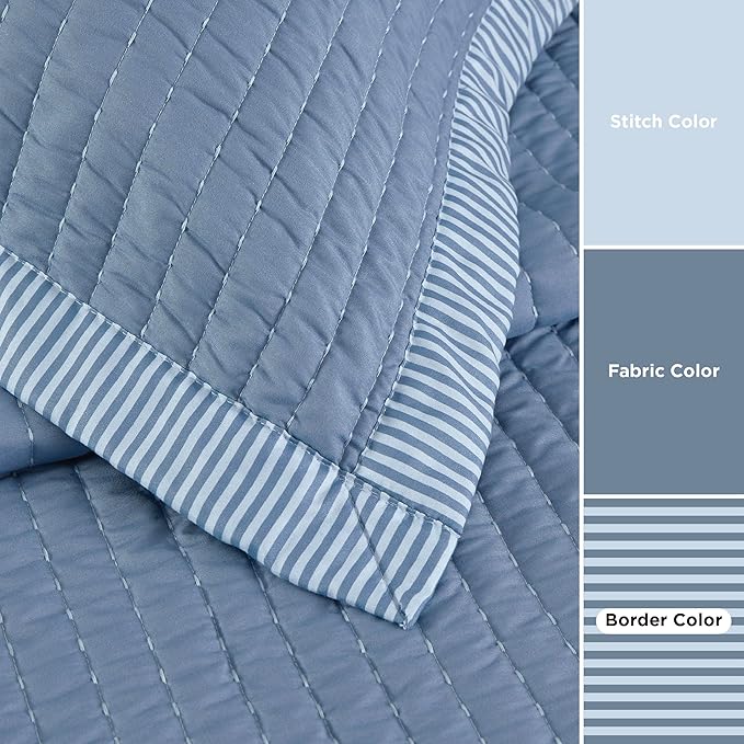 Bedsure Blue Quilts King Size - King Quilt Bedding Set Bedspread Coverlet, Lightweight Corduroy Pattern Bedspread, 3-Piece Set with 106"x96" Coverlet & 2 Pillow Shams, All-Season Soft Microfiber