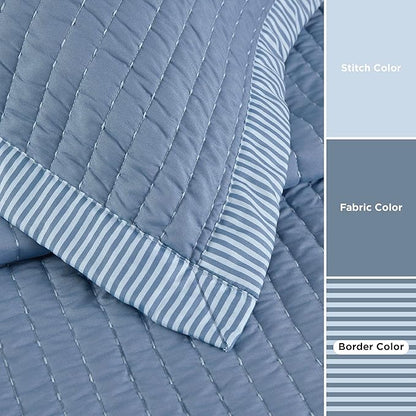 Bedsure Blue Quilts Twin Size - Twin Quilt Bedding Set Bedspread Coverlet, Lightweight Corduroy Pattern Bedspread, 2-Piece Set with 68"x86" Coverlet & 1 Pillow Sham, All-Season Soft Microfiber