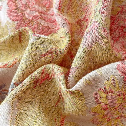 VM VOUGEMARKET Vintage Floral Double Gauze Duvet Cover Set Queen – Blush Peach Jacquard, Reversible Breathable Cotton Bedding, Rustic Pastoral Style for Cozy Family Bedrooms