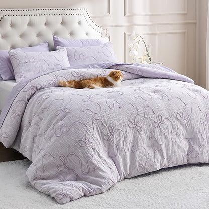Bedsure Lavender Full Size Comforter Sets for Girls, GentleSoft™ 3 Pieces Bow Comforter with 2 Pillow Shams, Cute Girls Full Size Bedding Sets Room Decor Aesthetic Bedroom Decor, 82x86 Inches
