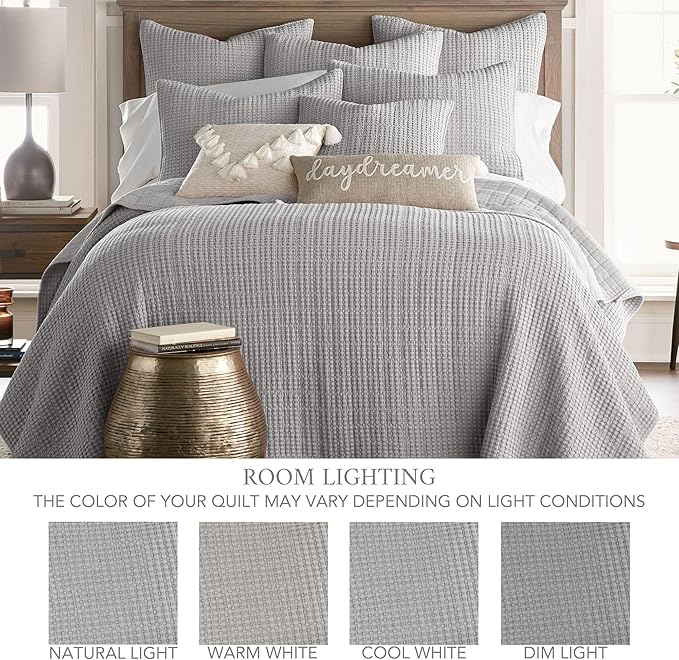Levtex Home Mills Waffle Twin Bedspread Set (84x104in) with 1 Pillow Sham (26x20in) - Grey - Cotton Waffle Twin Size Bedspread Set - Lightweight, Soft, Pre-Washed