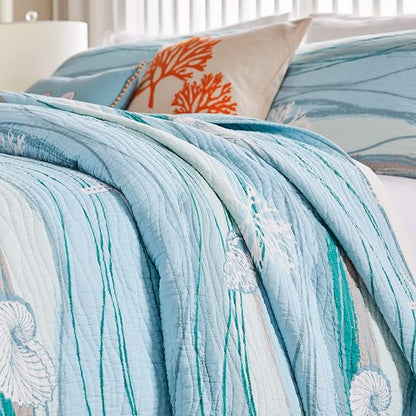 Greenland Home Maui Embroidered Coastal Quilt Set, King/California King (3-Piece)