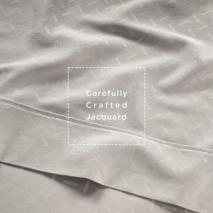 Threadmill Cotton Full Size Sheet Set | 100% Cotton Sheets for Full Size Bed | Damask Jacquard Full Bed Sheets Set with 16” Deep Pocket | Soft Sateen Weave 4-Piece Cooling Bedding Set | Light Grey