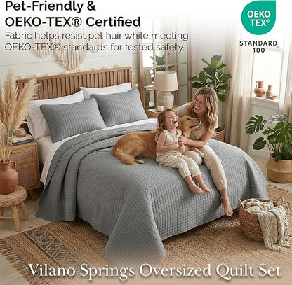 Southshore Fine Living, Inc. Twin XL Comforter Quilt Bedding Set, Dorm Room Bedding Essentials, Stain Resistant, Machine Washable Bedspread Twin XL Grey Quilt Bed Spread with Pillow Sham, Steel Grey