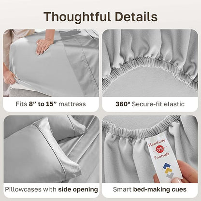 California Design Den Split King Sheets for Adjustable Bed, Natural 100% Cotton Sheets, 400 Thread Count Sateen, Deep Pockets with All Around Elastic for a Snug Fit, Durable Bedding Set - Light Grey