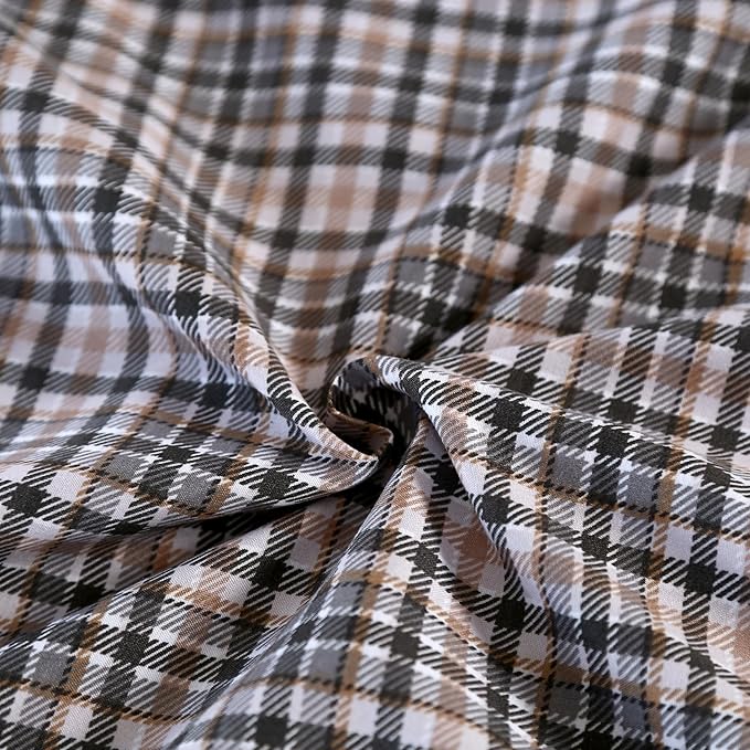 SDIII 3PCS Brown Gingham Comforter Set Full 100% Washed Microfiber Lightweight Gingham Bedding Full Farmhouse Shabby Chic Checkered Bedding Brown