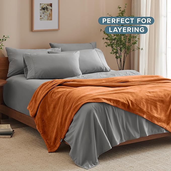 Bare Home Fleece Blanket - Throw/Travel - Ultra-Soft Lightweight for Bed, Sofa, and Couch - Luxury Microplush - Cozy Warm Blanket (Throw/Travel, Sienna)