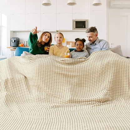 Bedsure Cooling Cotton Waffle Oversized King Blanket - Lightweight Breathable Blanket of Rayon Derived from Bamboo for Hot Sleepers, Natural, 120x96 Inches