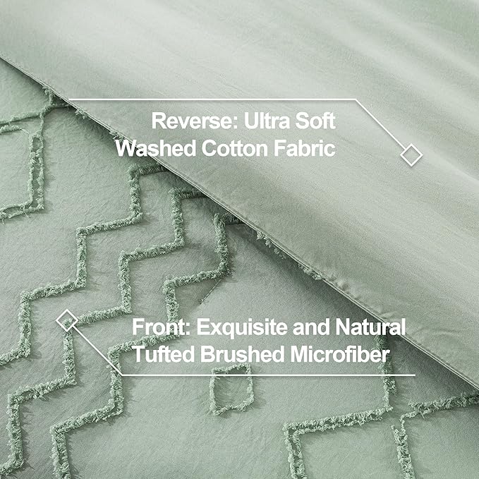 Andency Sage Green Tufted Comforter Set Queen(90x90Inch), 3 Pieces(1 Tufts Comforter, 2 Pillowcases) Boho Textured Farmhouse Bed, Microfiber Down Alternative Geometric Bedding Set