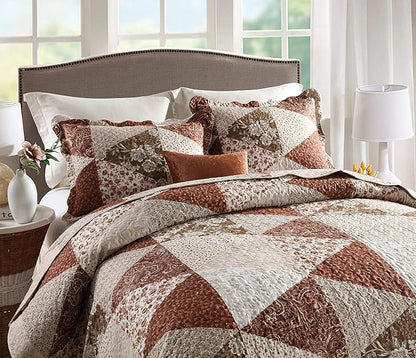 Travan 3-Piece King Bedspread Quilt Sets Patchwork Floral Oversized Reversible Quilted Bedding Coverlet Set for All Seasons, King Size