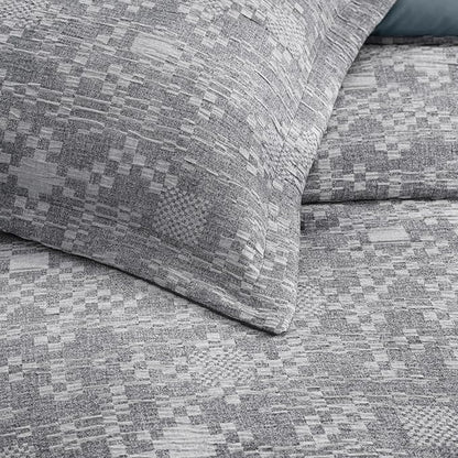MaiRêve Queen Comforter Set Navy Blue, Crinkle Textured Design Bedding Set 7 Pieces Bed in A Bag, All Season Farmhouse Comforter Set with Sheets, Pillowcases & Shams