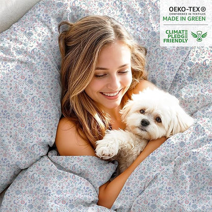 RUVANTI 100% Organic Cotton Sheets Twin XL, Percale Weave, GOTS Certified, 3-Piece Set, Deep Pocket 15", Crisp & Breathable, Soft Durable Bedding, Sábanas Algodón Orgánico – Multi Paisley