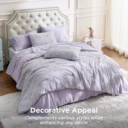 Bedsure Purple Comforter Set Queen, GentleSoft™ 3 Pieces Breathable Bow Comforter Set Women Girls with 2 Pillow Shams, Cute Queen Bedding Sets Purple Room Decor Aesthetic Bedroom Decor, 90x90 Inches