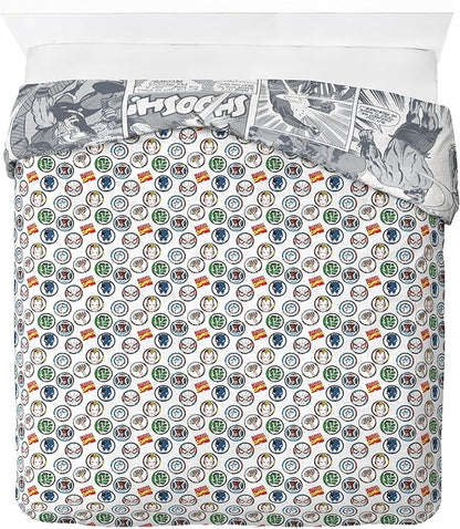 Jay Franco Duvet Cover Set – 3 Piece Comforter Cover and Sham Set, Super Soft Cozy Kids Bedding (Insert Not Included) Grey - Marvel Comics, Queen