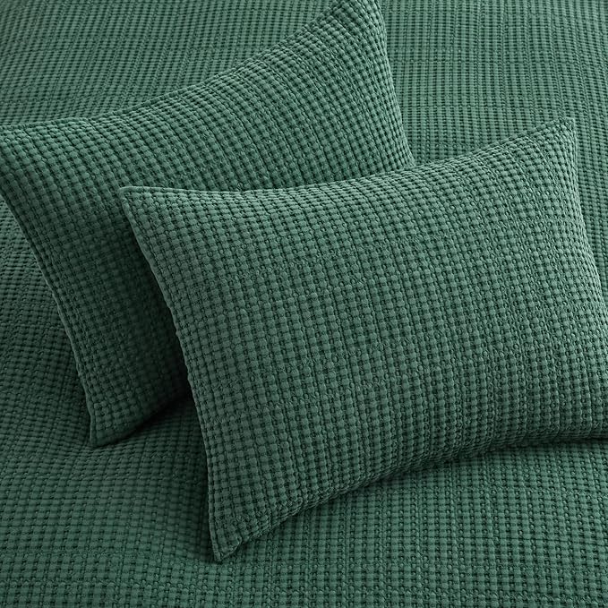 Levtex Home Mills Waffle Full/Queen Quilt Set (88x92in) with 2 Pillow Shams (26x20in) - Forest Green - 100% Cotton Full/Queen Size Quilt Bedding Set - Lightweight, Soft, Pre-Washed
