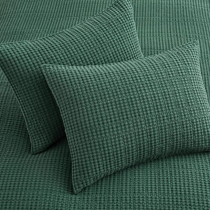 Levtex Home Mills Waffle Full/Queen Quilt Set (88x92in) with 2 Pillow Shams (26x20in) - Forest Green - 100% Cotton Full/Queen Size Quilt Bedding Set - Lightweight, Soft, Pre-Washed