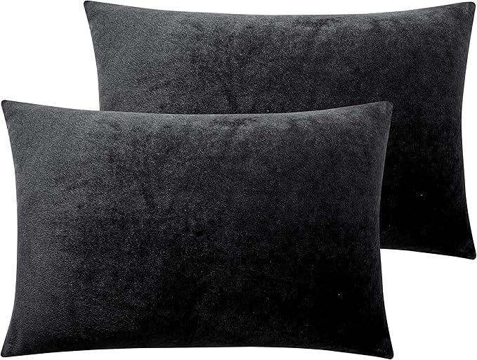 NTBAY Zipped Velvet Toddler Pillowcases, 2 Pack Cozy Luxury Flannel Plush Travel Pillow Cases, 13x18 Inches, Black