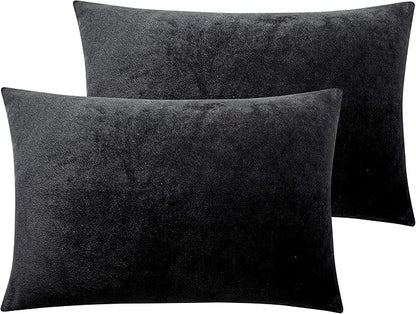 NTBAY Zipped Velvet Toddler Pillowcases, 2 Pack Cozy Luxury Flannel Plush Travel Pillow Cases, 13x18 Inches, Black