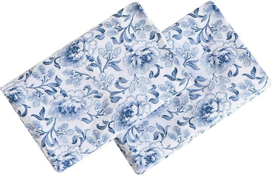Laura Ashley Home - Standard Pillowcase Set, Cotton Sateen Bedding, Smooth & Wrinkle-Resistant (Lorelei Dark Blue, 2 Piece)