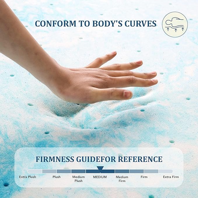 EGO Topper 2 Inch Full Memory Foam Mattress Topper, Cooling Gel Foam Mattress Topper for Pressure Relief, Ventilated Design Bed Topper in a Box, CertiPUR-US Certified, 54"×75", Medium
