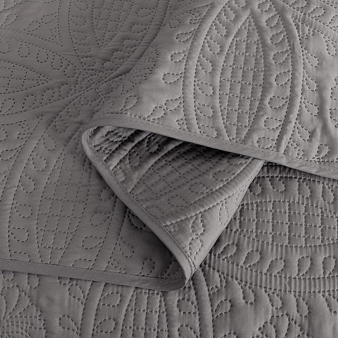 Chezmoi Collection Austin 3-piece Oversized Bedspread Coverlet Set (Queen, Gray) | Oversized, Lightweight, Fade Resistant