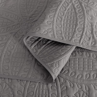 Chezmoi Collection Austin 3-piece Oversized Bedspread Coverlet Set (Queen, Gray) | Oversized, Lightweight, Fade Resistant