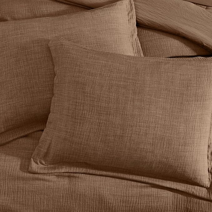 Geniospin King Size Comforter Set - 7 Pieces Brown Comforter King Size, Soft Solid Bedding Set for All Season, Textured Bed in a Bag with Sheets, Pillowcases & Shams