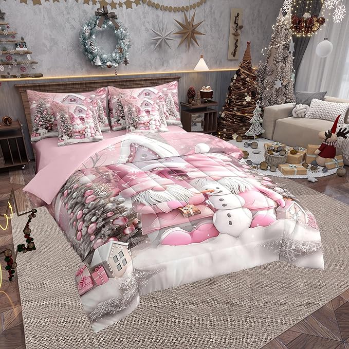 Christmas Farmhouse Twin Comforter Set with Sheets Bed in a Bag 7 Pcs,Romantic Christmas Trees Bed Set,Winter Cute Snowman Bedding Sets with Comforter,Flat,Fitted Sheet,Pillowcases,Pillow Covers