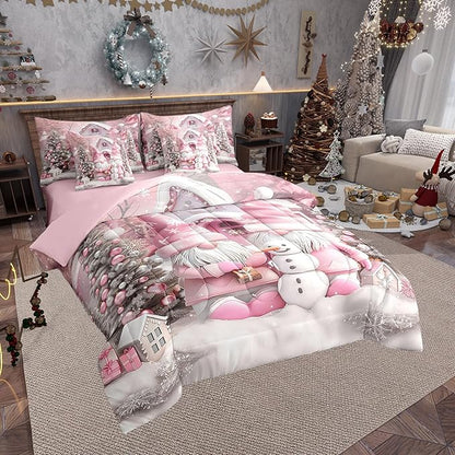 Christmas Farmhouse Full Comforter Set with Sheets Bed in a Bag 7 Pcs,Romantic Christmas Trees Bed Set,Winter Cute Snowman Bedding Sets with Comforter,Flat,Fitted Sheet,Pillowcases,Pillow Covers