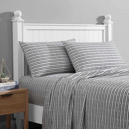 Nautica - Twin XL Sheet Set, Breathable & Cooling Microfiber Bedding with Matching Sham(s), Casual Home Decor (Striped Nautica Logo Grey, Twin XL)
