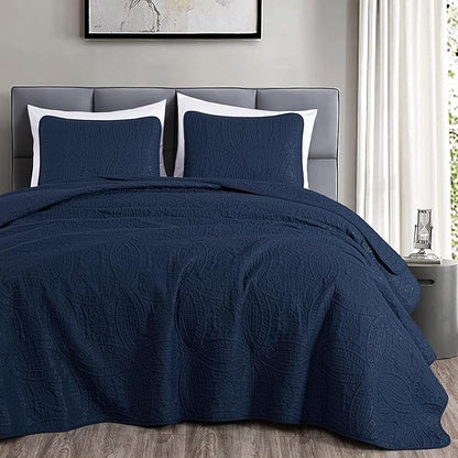 Chezmoi Collection Austin 3-piece Oversized Bedspread Coverlet Set (Queen, Navy) | Oversized, Lightweight, Fade Resistant