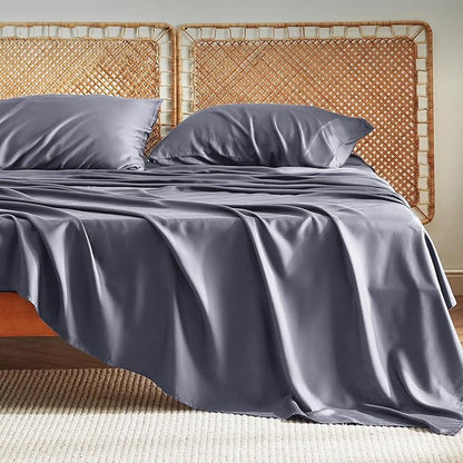 Bedsure California King Sheet Sets, Cooling Sheets, Rayon Derived from Bamboo, PureWoven, Breathable & Soft, Deep Pocket Up to 16 Inches, Hotel Luxury Silky Bedding for Hot Sleepers, Dark Grey