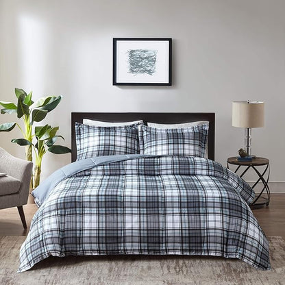 Madison Park Essentials Parkston Plaid Comforter, Matching Sham, 3M Scotchguard Stain Release Cover, Hypoallergenic All Season Bedding-Set, King/California King, Grey, 3 Piece