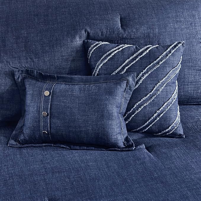 Woolrich Rustic Lodge Cabin Comforter Set - All Season Down Alternative Warm Bedding Layer and Matching Shams, Oversized Full, Perry, Denim Blue