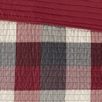 Madison Park Reversible Quilt Cabin Lifestyle Plaid Design - All Season, Breathable Coverlet Bedspread Bedding Set, Matching Shams, Ridge Red King/Cal King(104"x92") 6 Piece