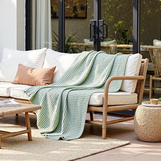 Bedsure Cooling Cotton Waffle Twin XL Blanket - Lightweight Breathable Blanket of Rayon Derived from Bamboo for Hot Sleepers, Luxury Throws for Bed, Couch and Sofa, Mint Green, 66x90 Inches
