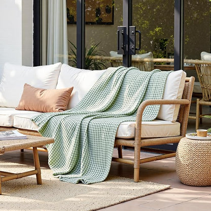 Bedsure Cooling Cotton Waffle Twin XL Blanket - Lightweight Breathable Blanket of Rayon Derived from Bamboo for Hot Sleepers, Luxury Throws for Bed, Couch and Sofa, Mint Green, 66x90 Inches