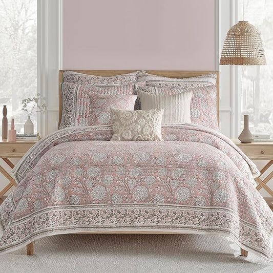 Levtex Home Adare Blush Reversible Twin/Twin XL Quilt Set (68x86in) with 1 Pillow Sham (26x20in) - Floral Bedding - Blush White - Cotton Twin Size Quilt Bedding Set - Lightweight, Soft, Pre-Washed