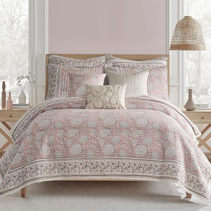 Levtex Home Adare Blush Reversible King/Cal King Quilt Set (106x92in) with 2 Pillow Shams (36x20in) - Floral Bedding - Blush White - Cotton King Size Quilt Bedding Set - Lightweight, Soft