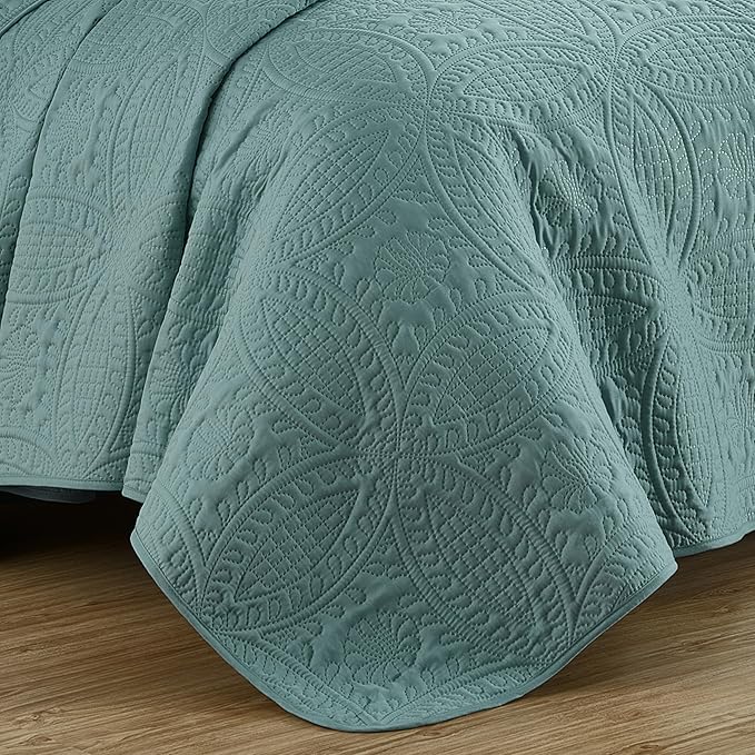 Chezmoi Collection Austin 3-piece Oversized Bedspread Coverlet Set (Queen, Spa Blue) | Oversized, Lightweight, Fade Resistant