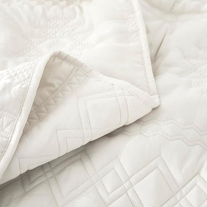 WDCOZY Boho Ivory Quilt King Size Bedding Sets with 2 Pillow Shams, Cream White Farmhouse Lightweight Soft Bedspread Coverlet for All Season, 3 Pieces, 104x90 inches