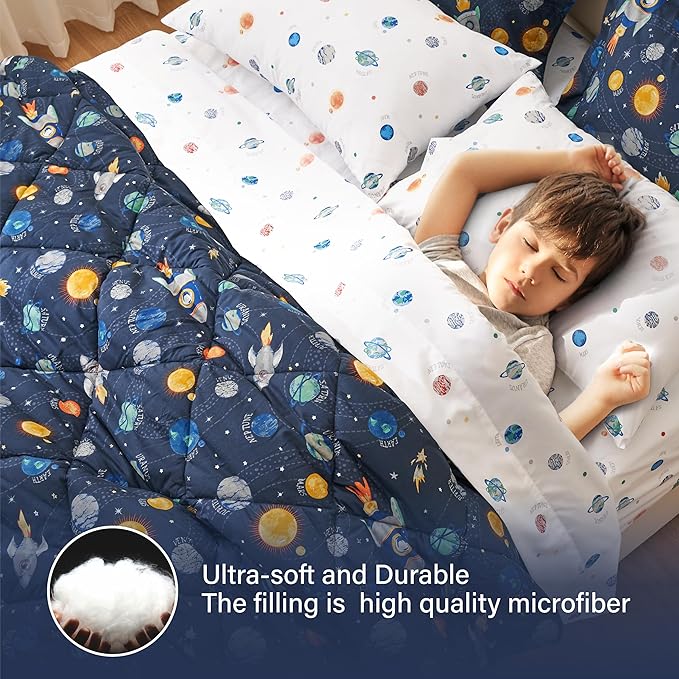 Twin Size Space Kids Bedding Set for Boys, 5 Pieces Super Soft Lightweight Microfiber Comforter Set with Sheets, Bed in a Bag, Children Bed Set